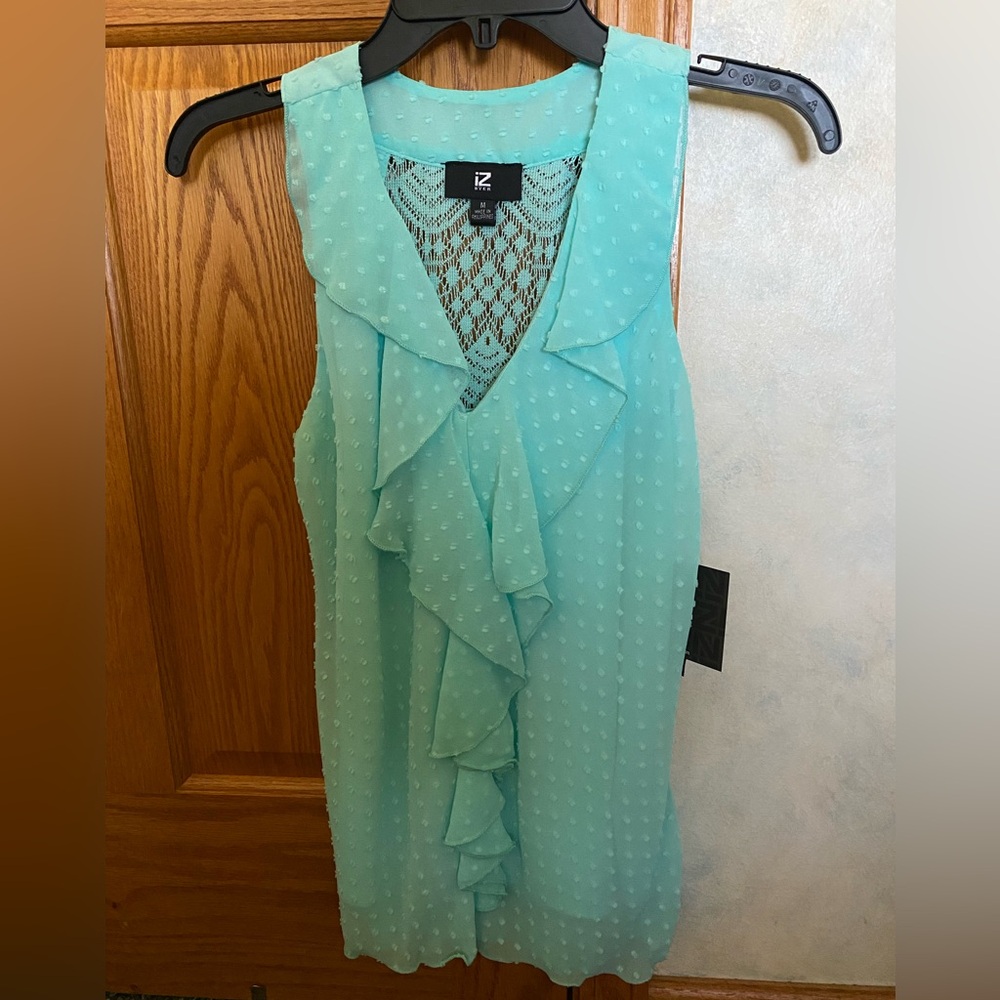 Mint Green/Aqua Ruffle Front Sleeveless Top